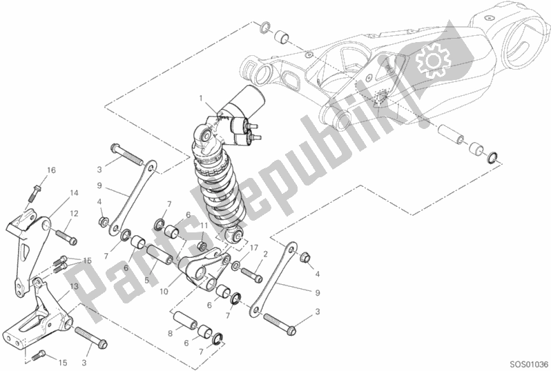 All parts for the Rear Shock Absorber of the Ducati Streetfighter V4 S Thailand 1103 2020